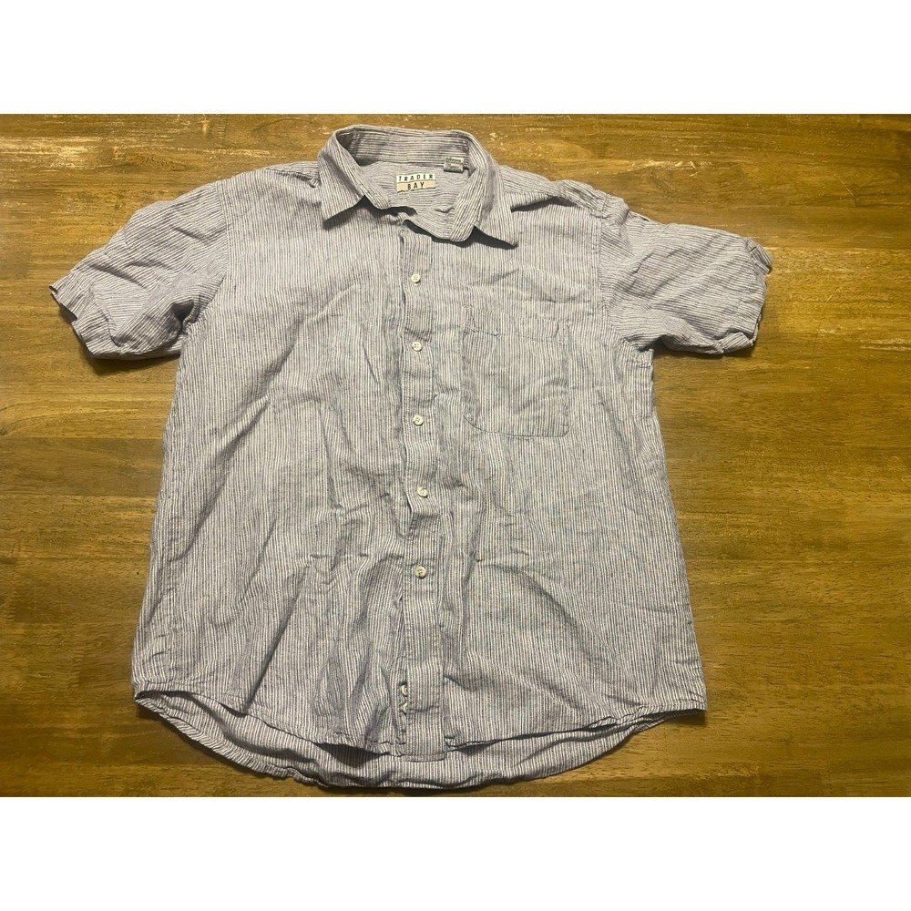 Trader Bay Shirt, Men's Size Large, Gray, Short Sleeve Button Up Linen Blend